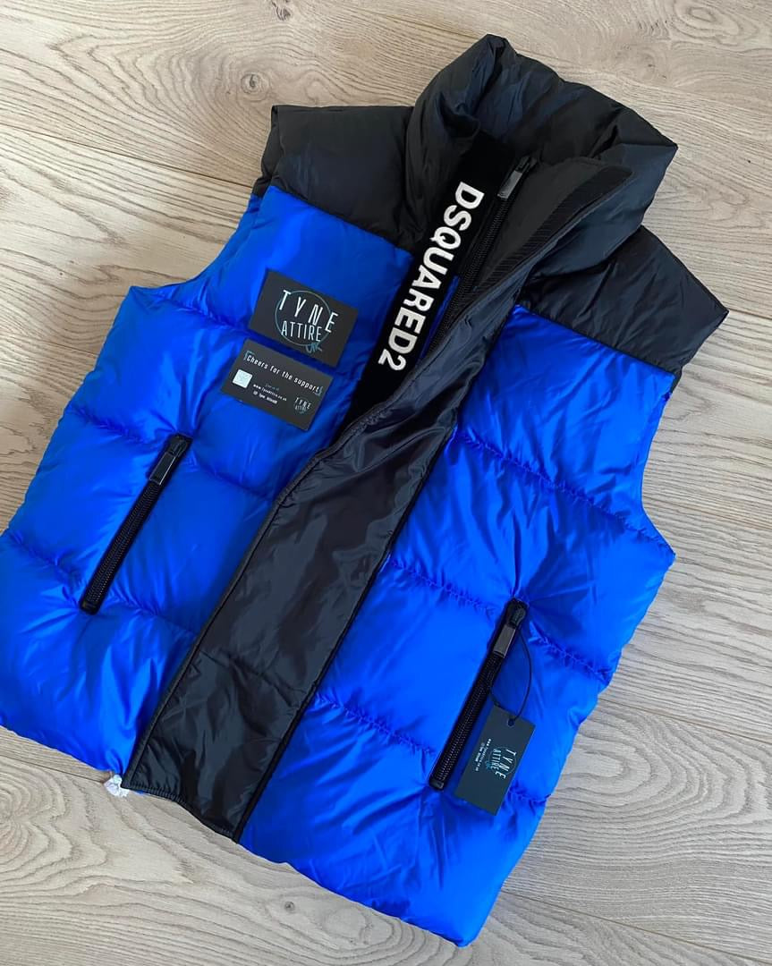 Dsquared2 Funnel Neck Black/Blue Duck Feather Filled Puffer Gilet