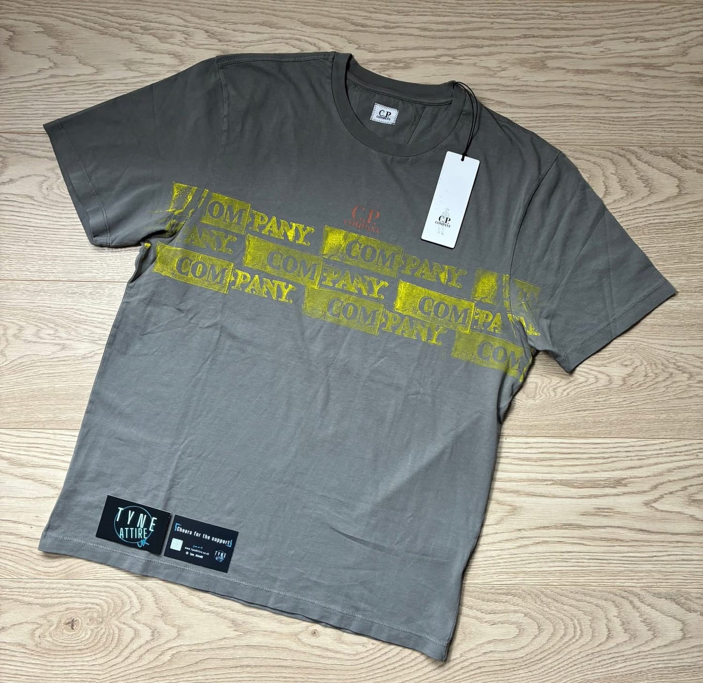 C.P. Company 24/1 Jersey Horizontal Spellout Chest Logo Grey Crewneck T-Shirt