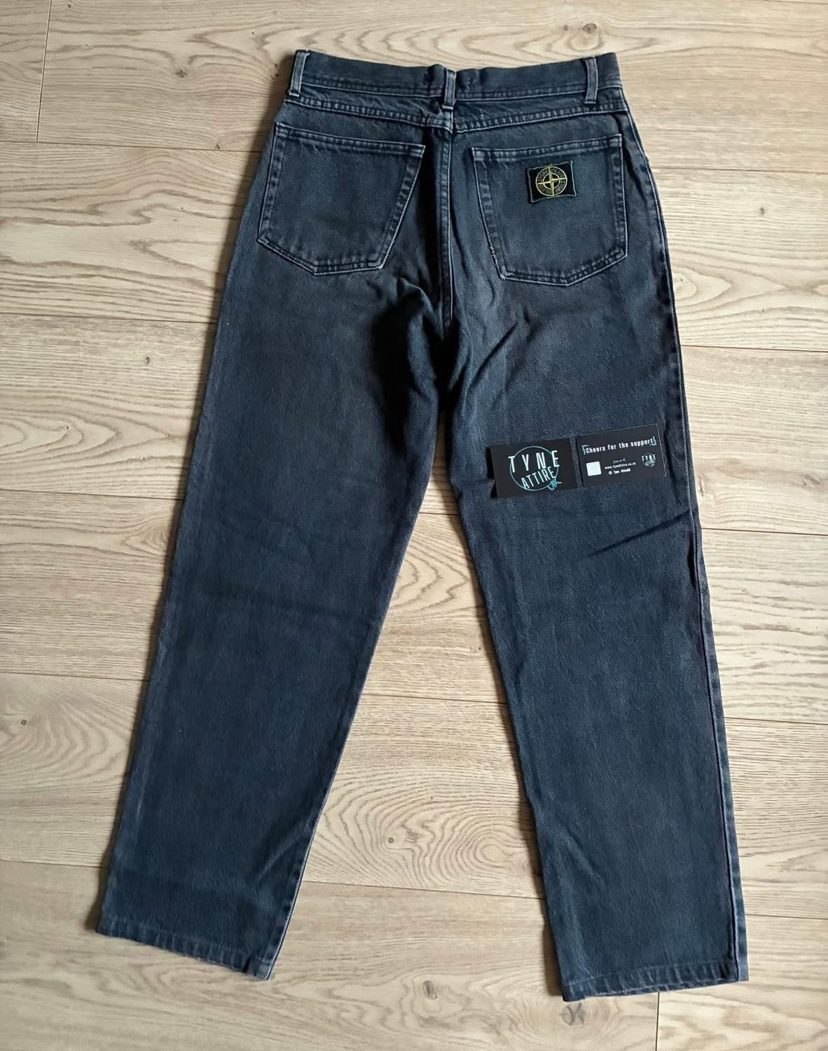 Stone Island J1BM4 Vintage Green Edge Pocket Logo Denim Wash Charcoal Jeans