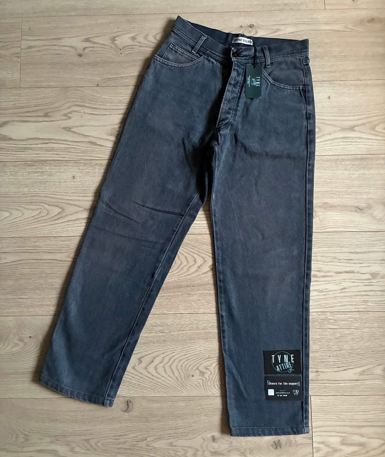 Stone Island J1BM4 Vintage Green Edge Pocket Logo Denim Wash Charcoal Jeans