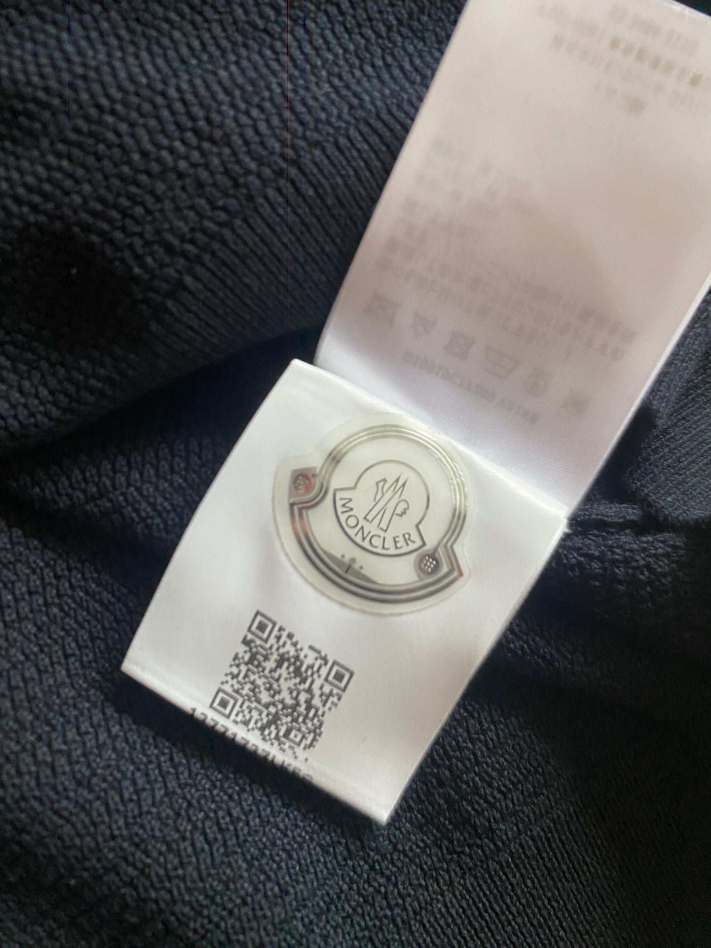 Moncler Girocollo Tricot Embroidered Arm Patch Logo Cotton Knit Pullover Navy Blue Drawstring Crewneck Hoodie