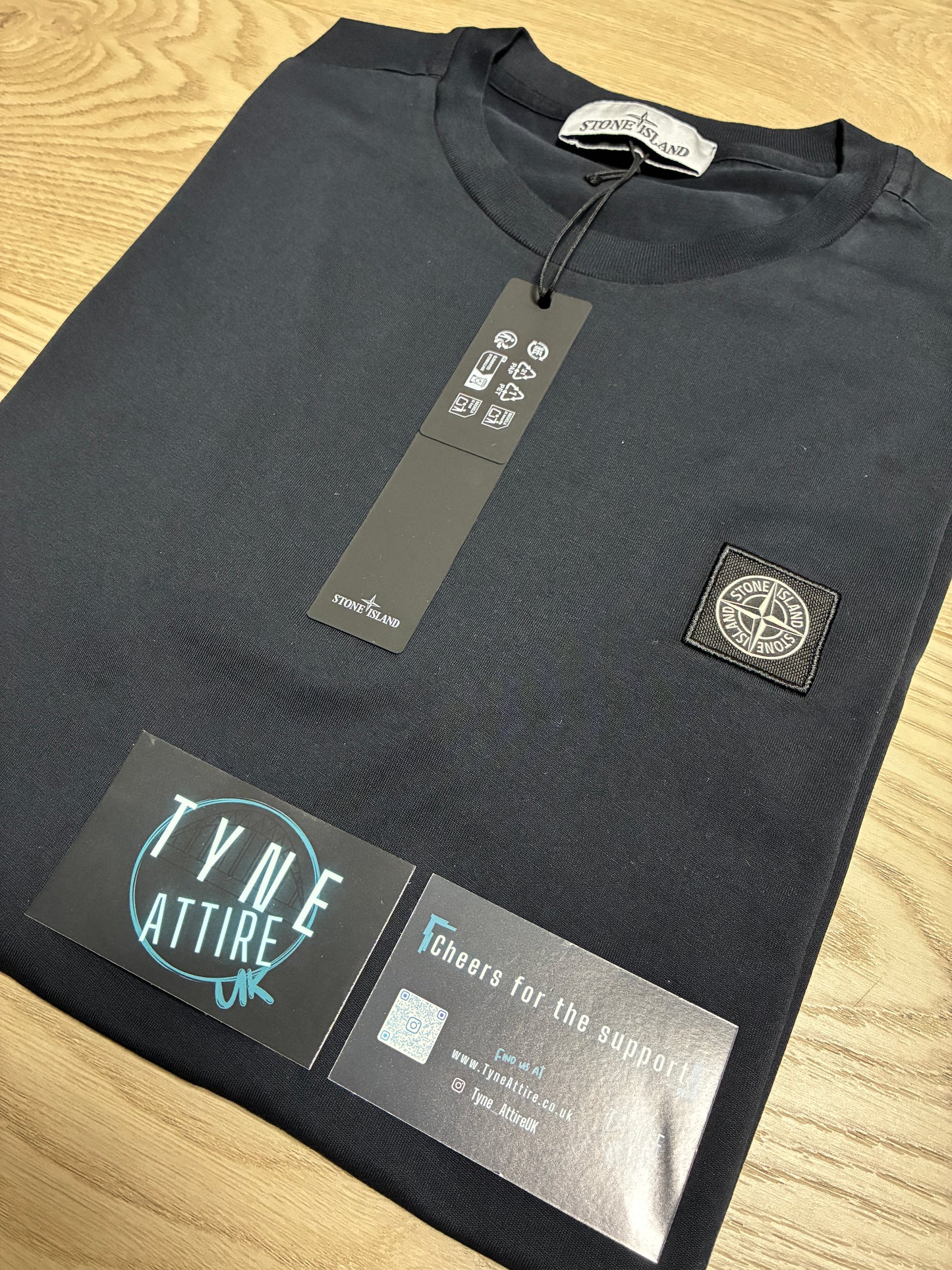 Stone Island 2100027 Garment Dyed Compass Patch Logo Navy Blue Crewneck T-Shirt