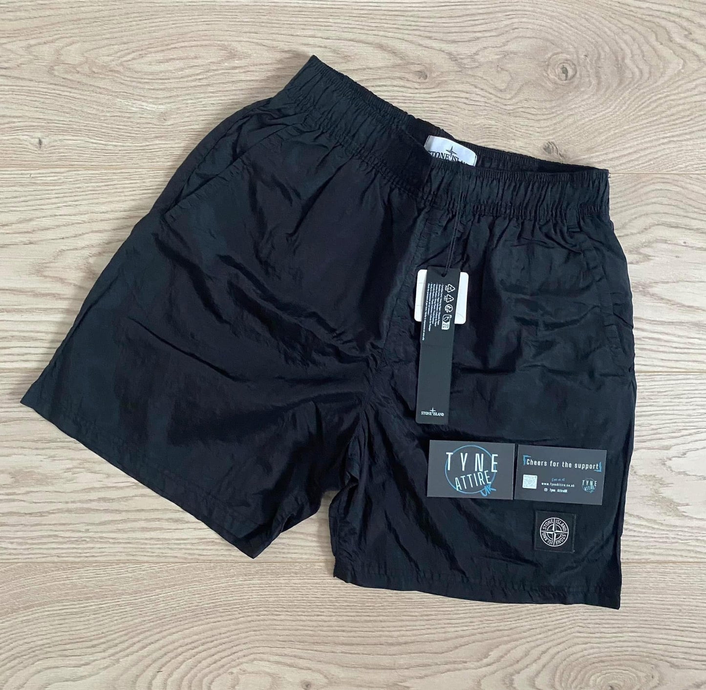 Stone Island B0943 Nylon Metal Patch Logo Black Swim Shorts