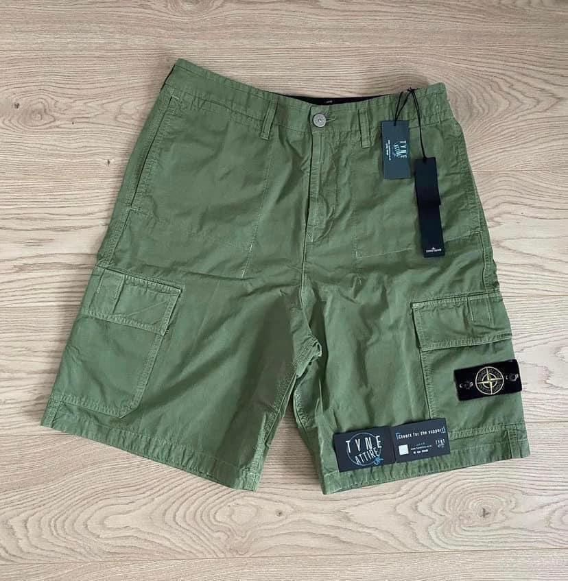 Stone Island L0629 Type LO-W Garment Dyed Sage Green Bermuda Cargo Shorts