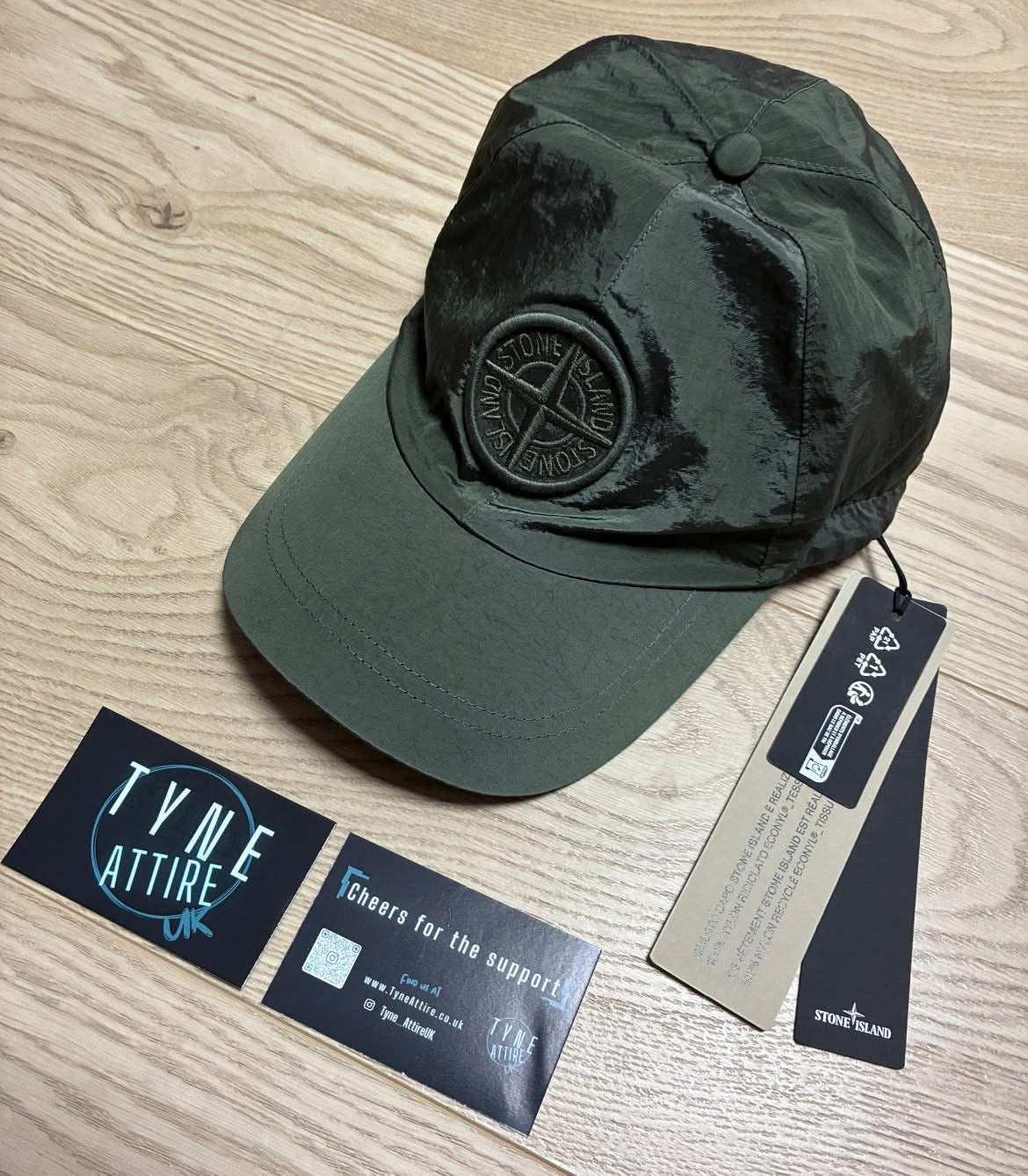 Stone Island 9100011 Nylon Metal Econyl Embroidered Compass Logo Adustable 6 Panel Khaki Green Cap