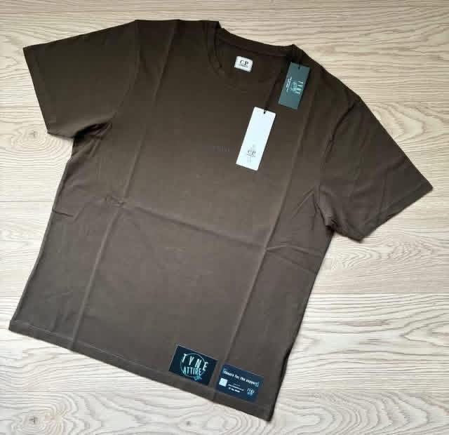 Stone Island 323WA Type RE-T Old Effect Cotton Canvas Khaki Green Cargo Trousers & C.P. Company Spellout Logo T-Shirt Set