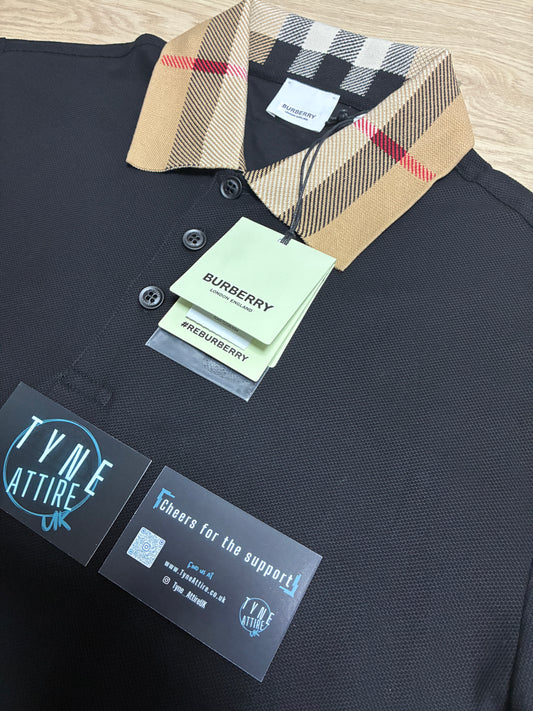 Burberry Cody Nova Check Collar Pure Cotton Black Polo T-Shirt
