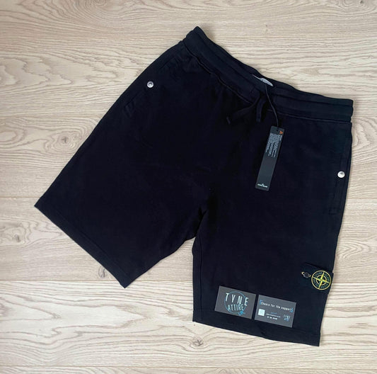 Stone Island 63460 Garment Dyed ‘Old Effect’ Cotton Fleece Effect Bermuda Black Sweat Shorts