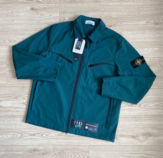Stone Island 41027 Light Soft Shell-R E.Dye Technology Teal Green Collared Jacket
