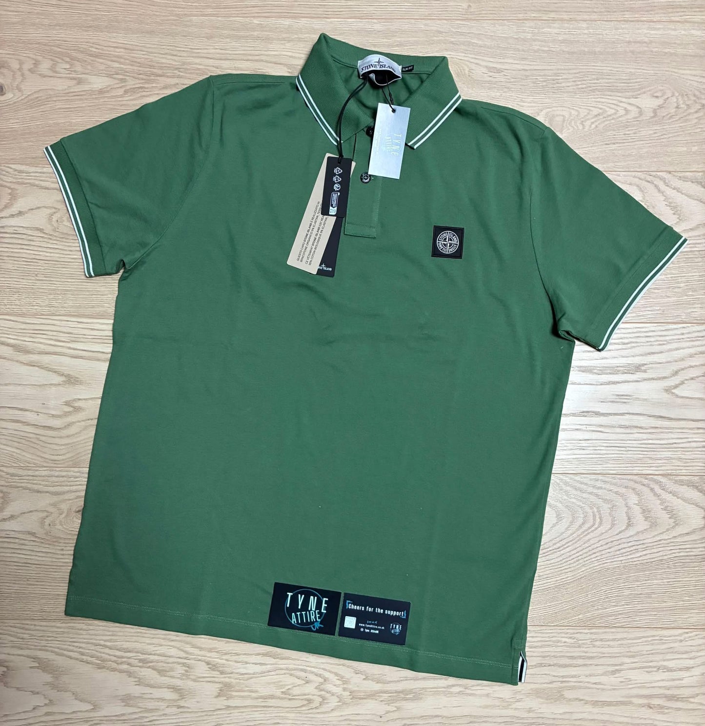 Stone Island 2SC18 Organic Cotton Patch Logo Twin Tipped Slim Fit Green/White Polo T-Shirt
