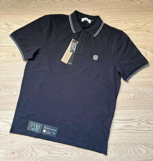 Stone Island 2200010 Organic Cotton Patch Logo Twin Tipped Slim Fit Navy/White Polo T-Shirt