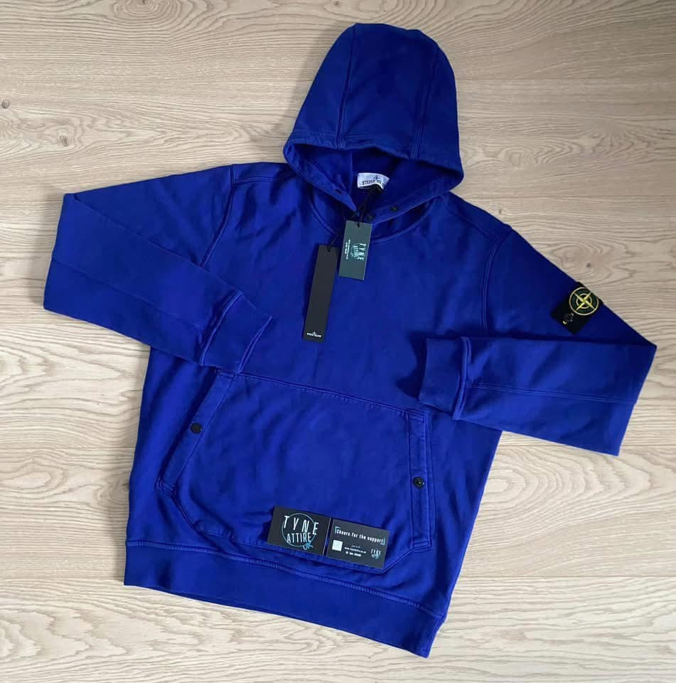 Stone Island 61720 GD Brush Cotton Button Fleece Popover Royal Blue Hoodie