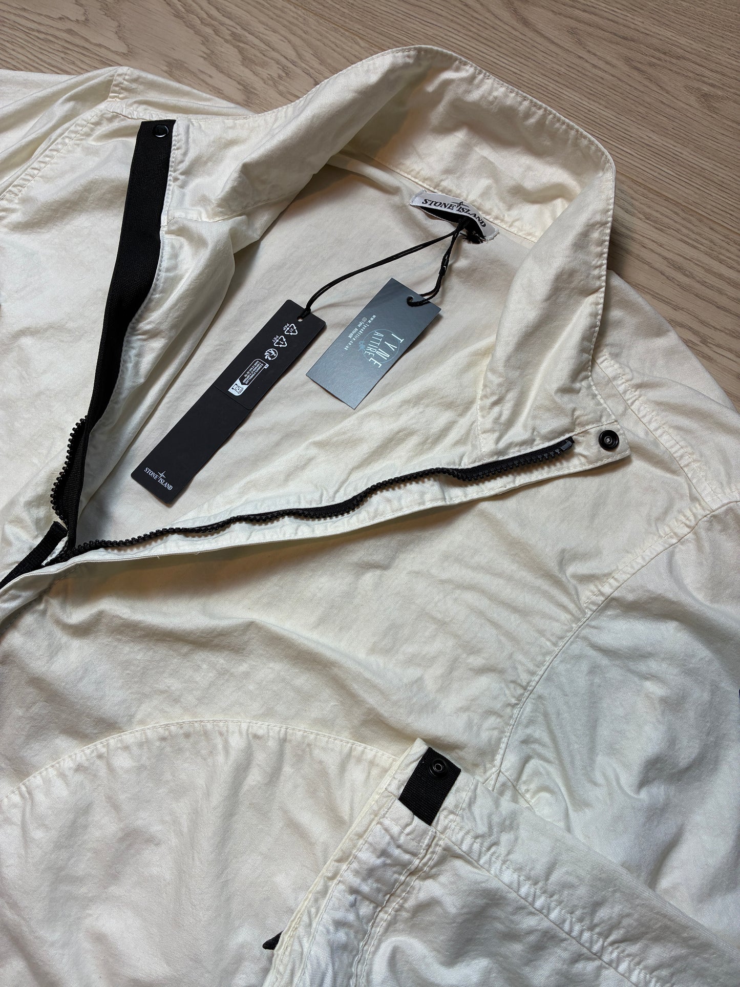 Stone Island 410006 Organic Look Nylon Panama-TC Garment Dyed Ivory White Jacket