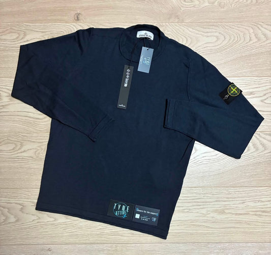 Stone Island 5100052 Garment Dyed Organic 14 Gauge Co/Ny Blend Navy Blue Crewneck Sweater