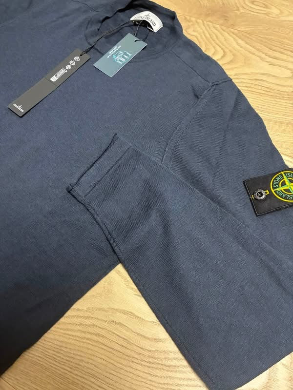 Stone Island 5100052 Garment Dyed Organic 14 Gauge Co/Ny Blend Navy Blue Crewneck Sweater