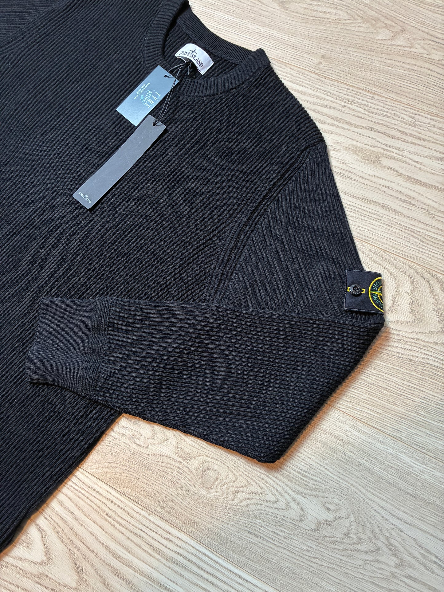 Stone Island 555C2 R.W.S Garment Dyed Black Ribbed Crewneck Sweater