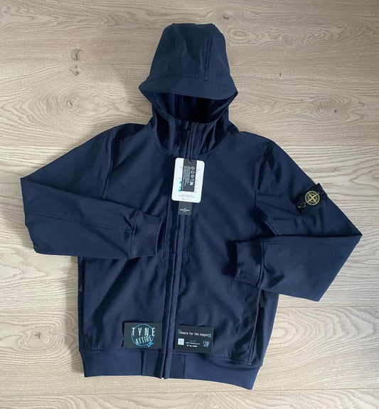 Stone Island Junior Q0122 Soft Shell-RE Dyed Navy Blue Hooded Jacket