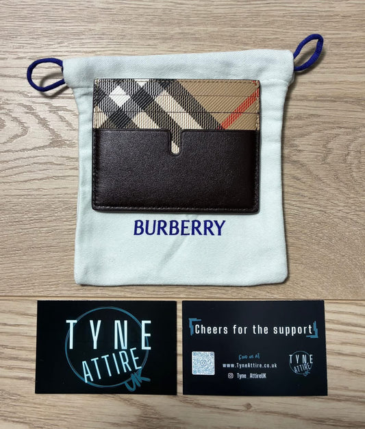 Burberry Tall Pop Check Print Leather Unisex Sand Beige/Dk Brown Card Holder