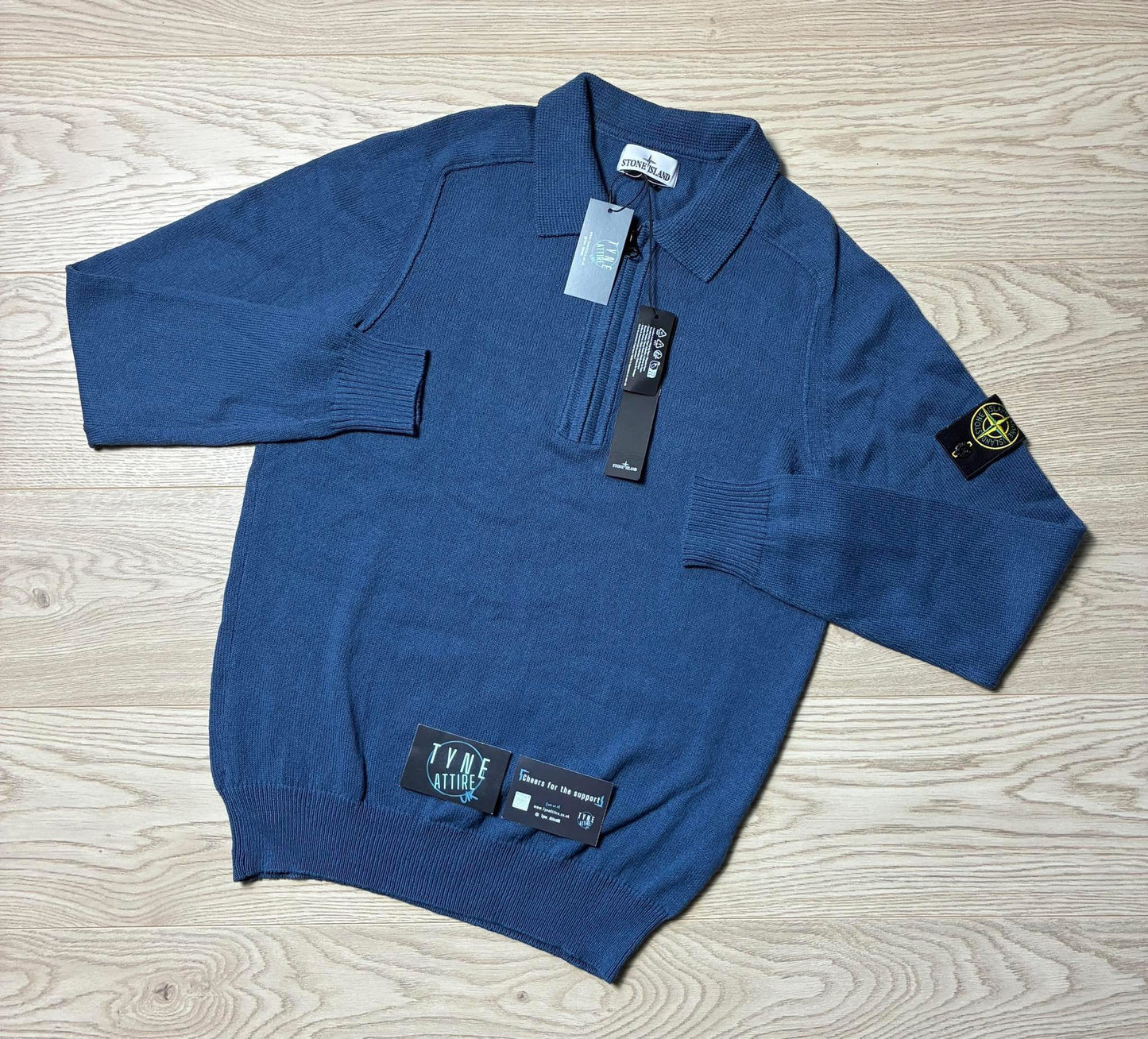 Stone Island 529D3 Garment Dyed 1/2 Zip Cotton Knit Avio Blue Polo Sweater