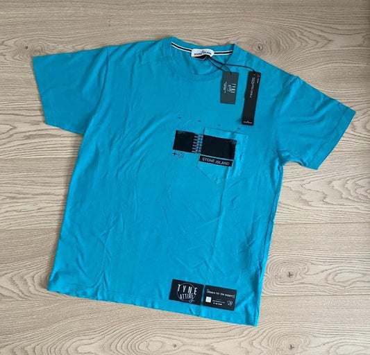 Stone Island 24685 “Drone Three” GD Graphic Logo Turquoise Blue T-Shirt