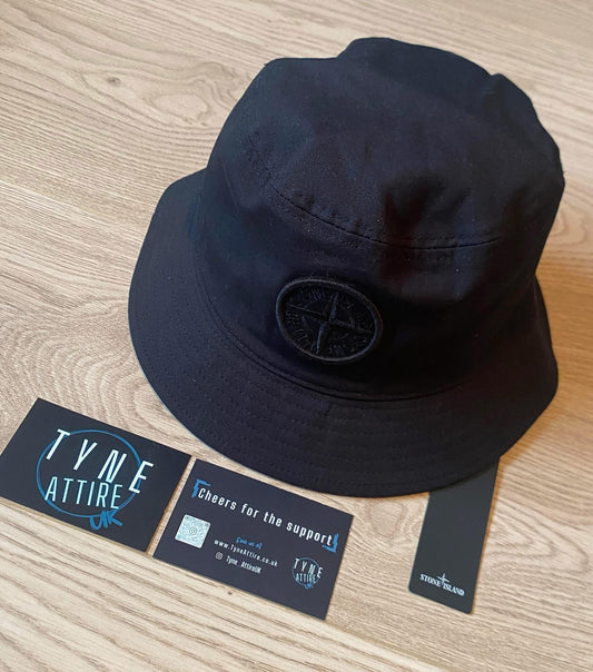 Stone Island 9100981 Cotton Reps Embroidered Compass Logo Black Bucket Hat