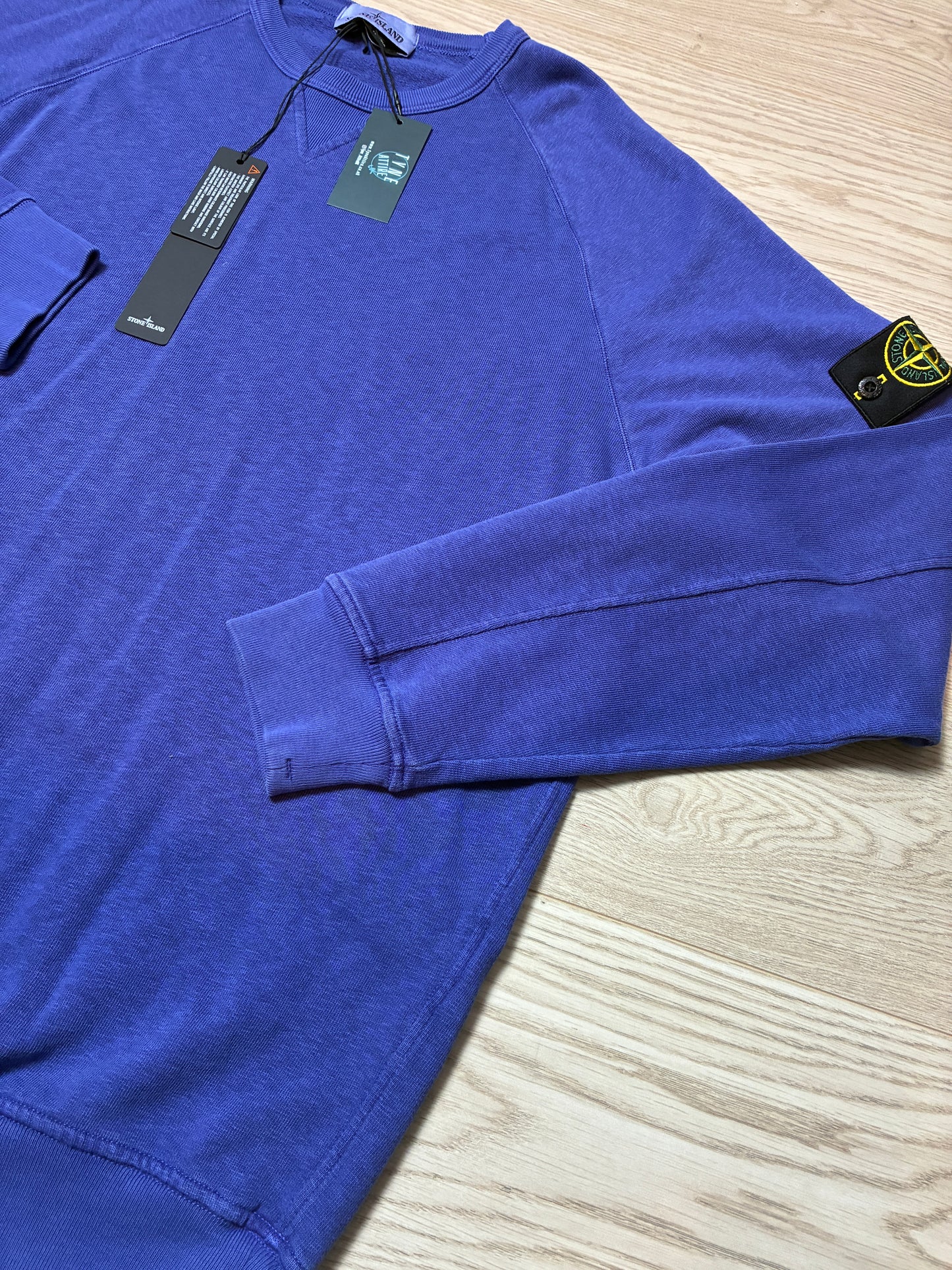 Stone Island 66360 Garment Dyed Malfile Fleece ‘Old’ Effect Bluette Crewneck Sweater