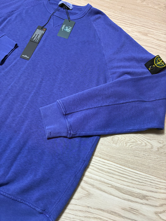 Stone Island 66360 Garment Dyed Malfile Fleece ‘Old’ Effect Bluette Crewneck Sweater