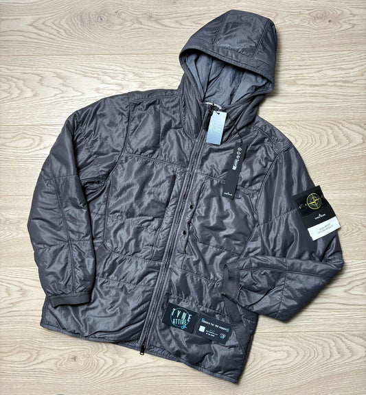 Stone Island 4100087 Run-Proof Nylon Mesh-TC Reversible Garment Dyed Charcoal Grey Hooded Jacket