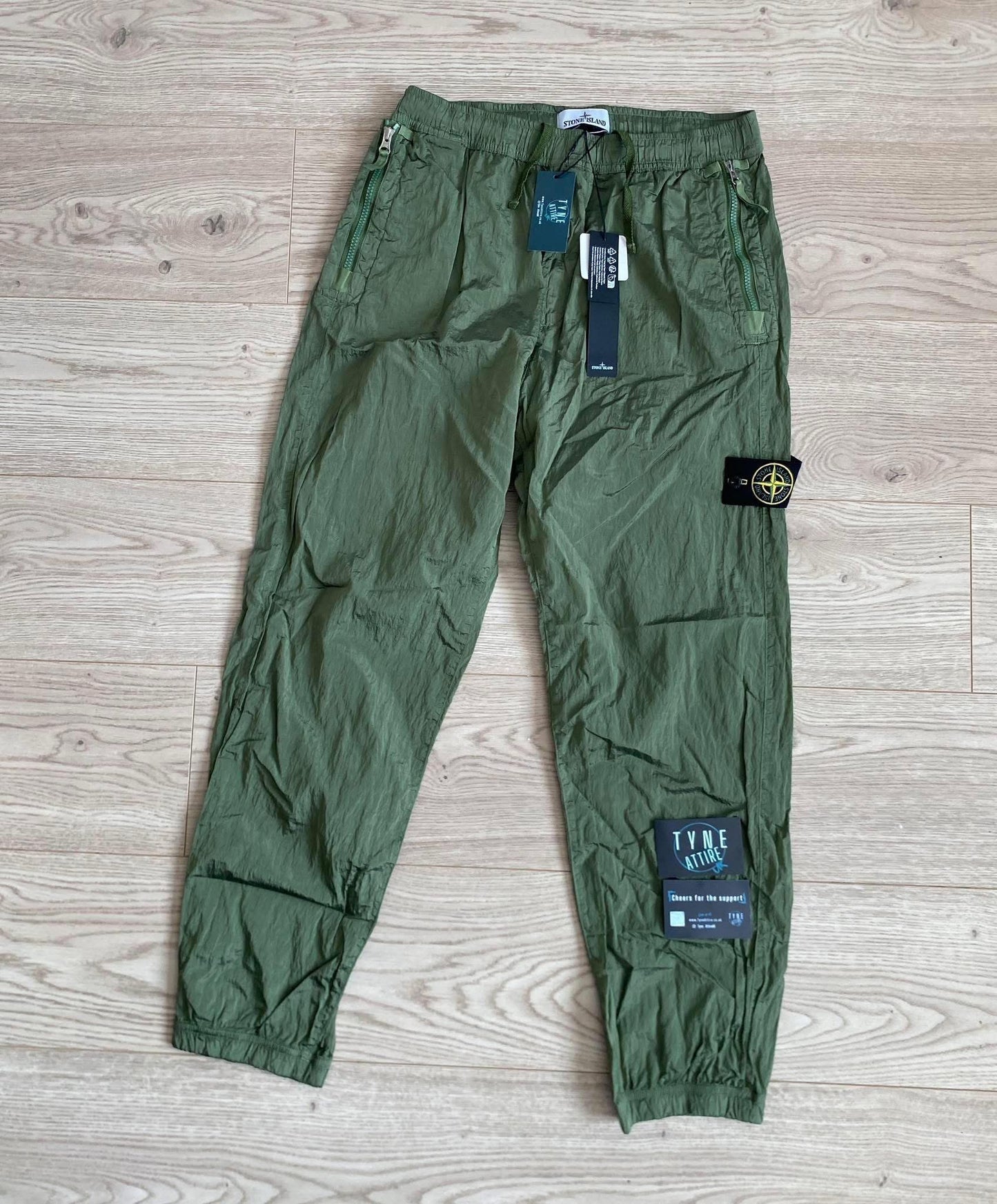 Stone Island 31021 Type Lo Nylon Metal Econyl Sage Green Cuffed Cargo Trousers