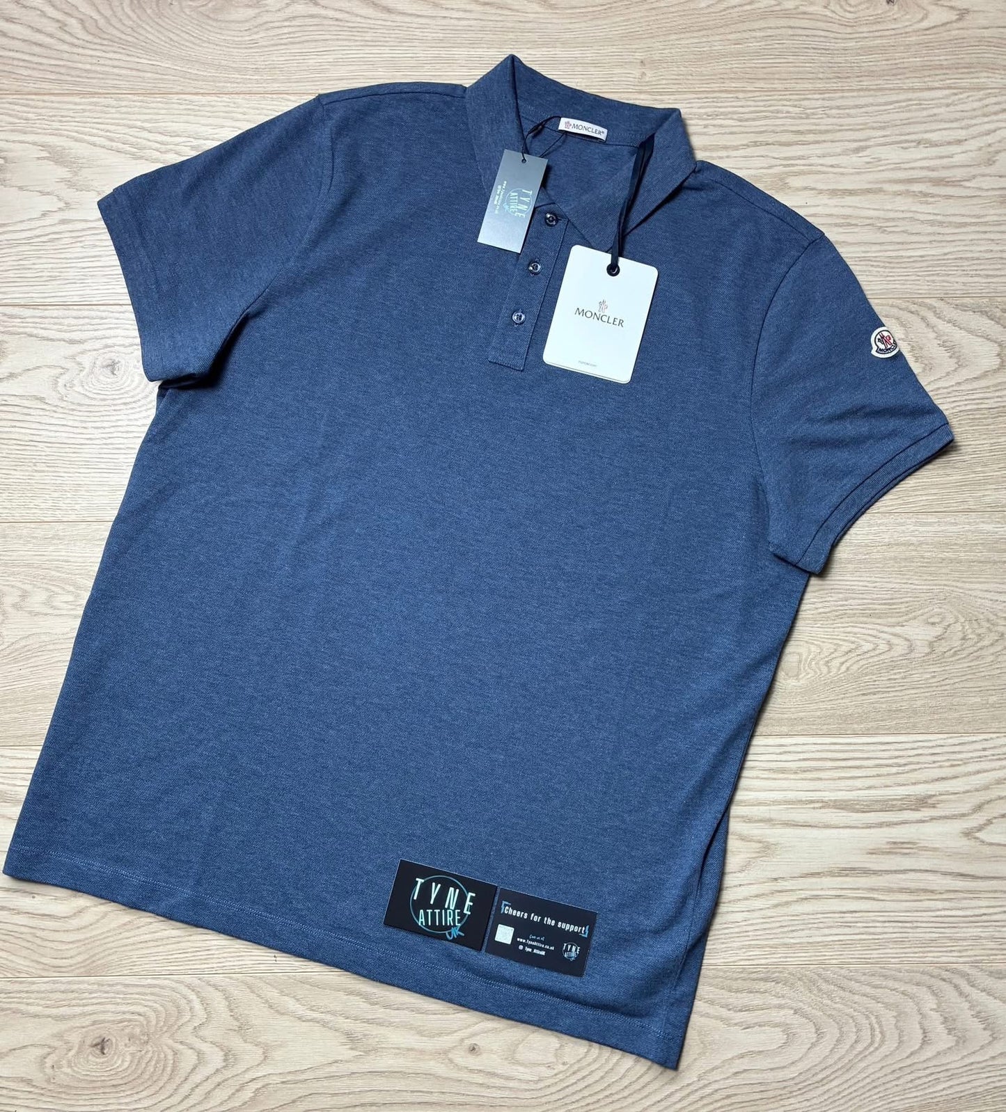 Moncler Maglia Manica Corta Spellout Collar Logo Blue Polo T-Shirt