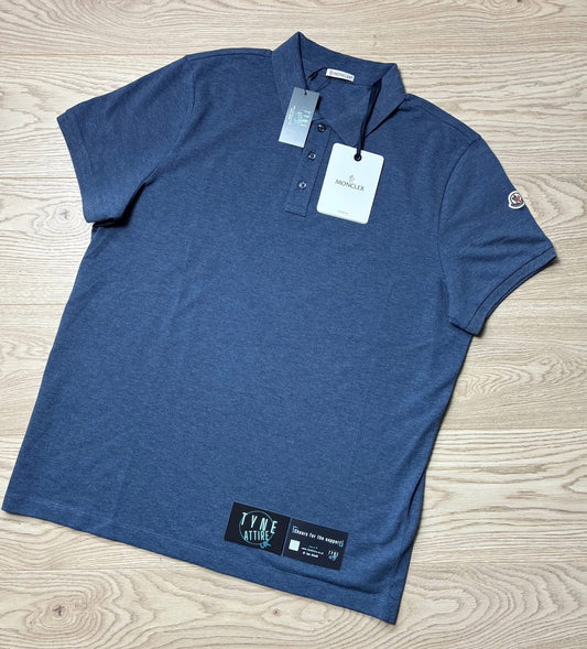 Moncler Maglia Manica Corta Spellout Collar Logo Blue Polo T-Shirt
