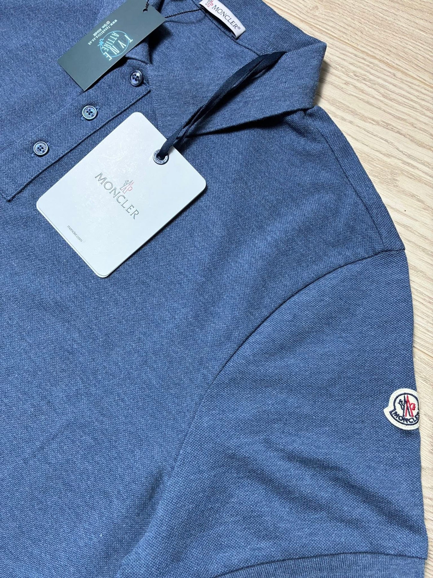 Moncler Maglia Manica Corta Spellout Collar Logo Blue Polo T-Shirt
