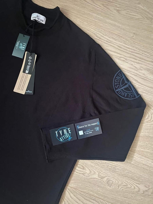 Stone Island 523B9 GD Cotton Knit Embroided Arm Compass Logo Navy Crewneck Sweater