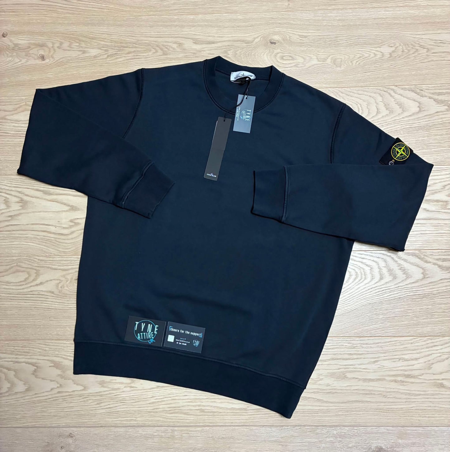 Stone Island 63051 Brushed Cotton Fleece Garment Dyed Navy Blue Sweater