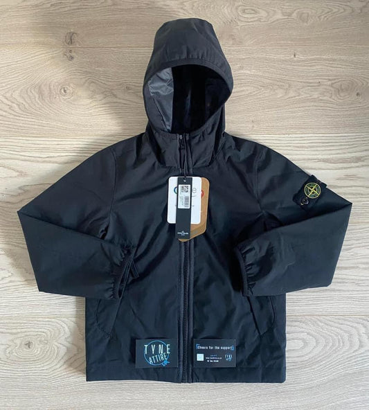 Stone Island Junior 40527 Soft Shell-R E.Dye Primaloft Insulation Tech Black Hooded Jacket