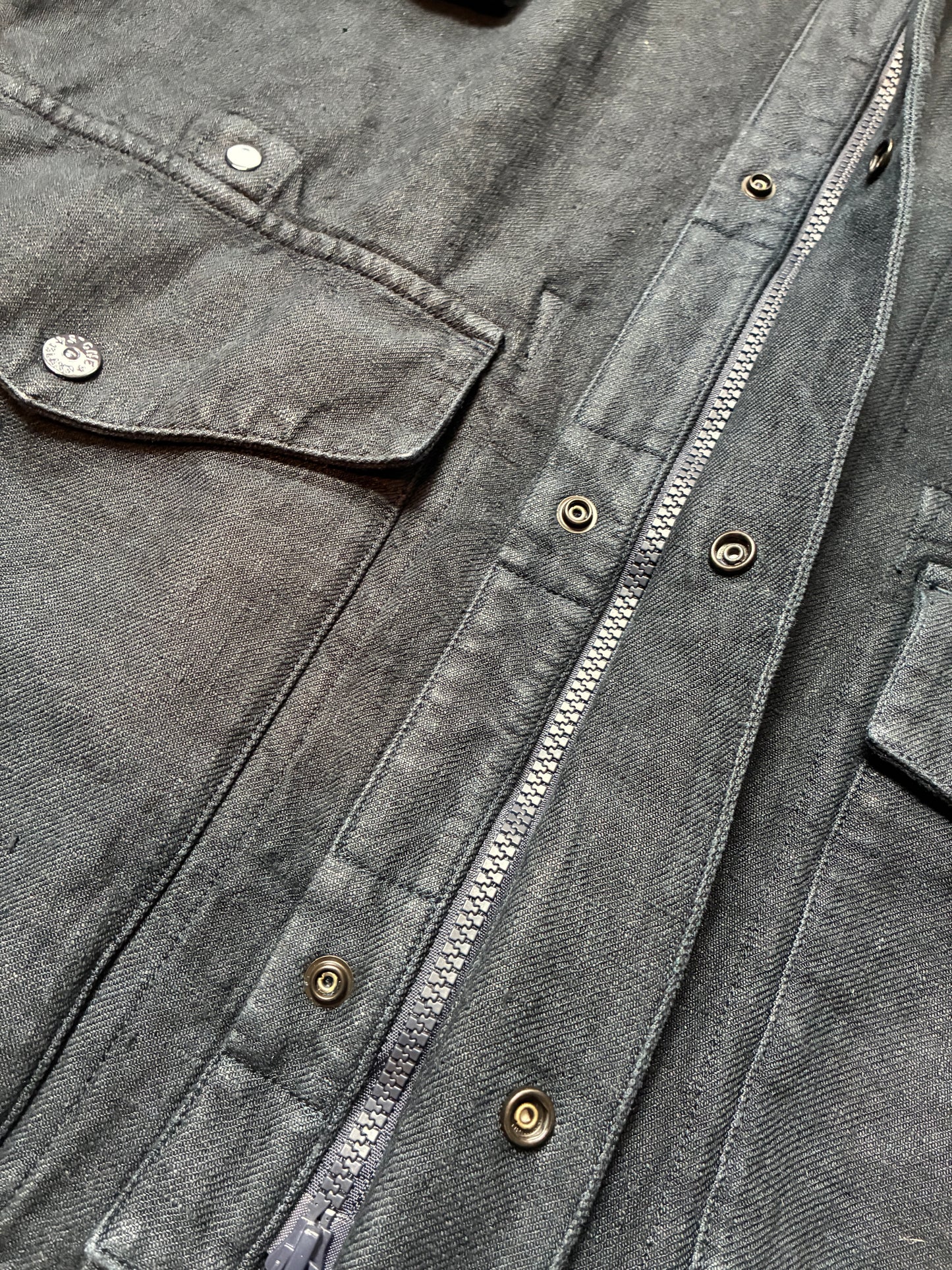 Stone Island 4100077 Ghost Piece_Garment Dyed Bonded Linen Collared Navy Blue Jacket