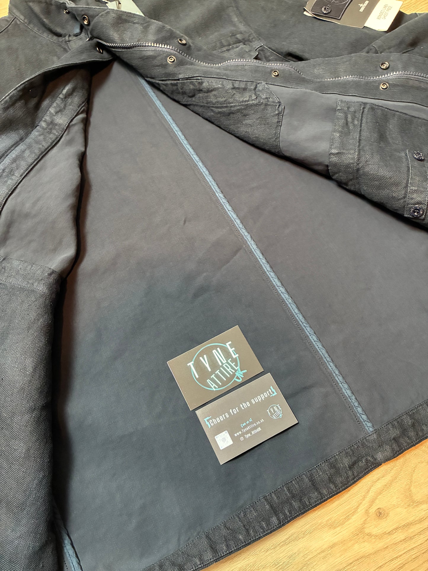 Stone Island 4100077 Ghost Piece_Garment Dyed Bonded Linen Collared Navy Blue Jacket
