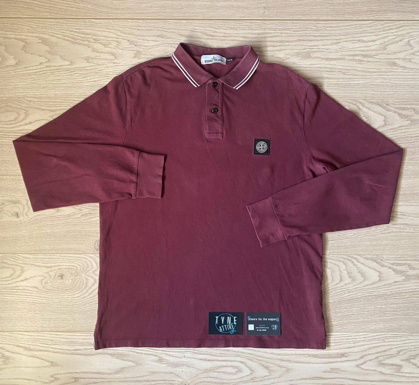 Stone Island 22S18 Patch Logo Twin Tipped Burgundy/White Long Sleeve Polo T-Shirt