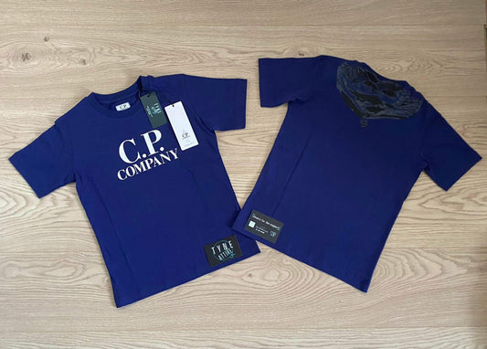 C.P. Company Junior Jersey 28/1 Spellout Logo/Goggle Hood Graphic Royal Blue Crewneck T-Shirt