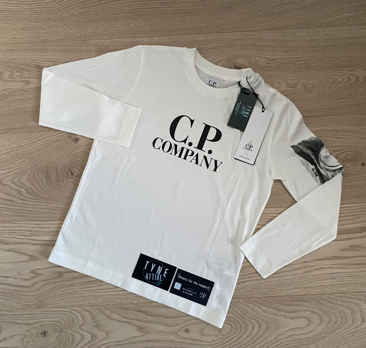 C.P Company Junior Jersey 28/1 Arm Lens Graphic Logo White Long Sleeve Crewneck T-shirt