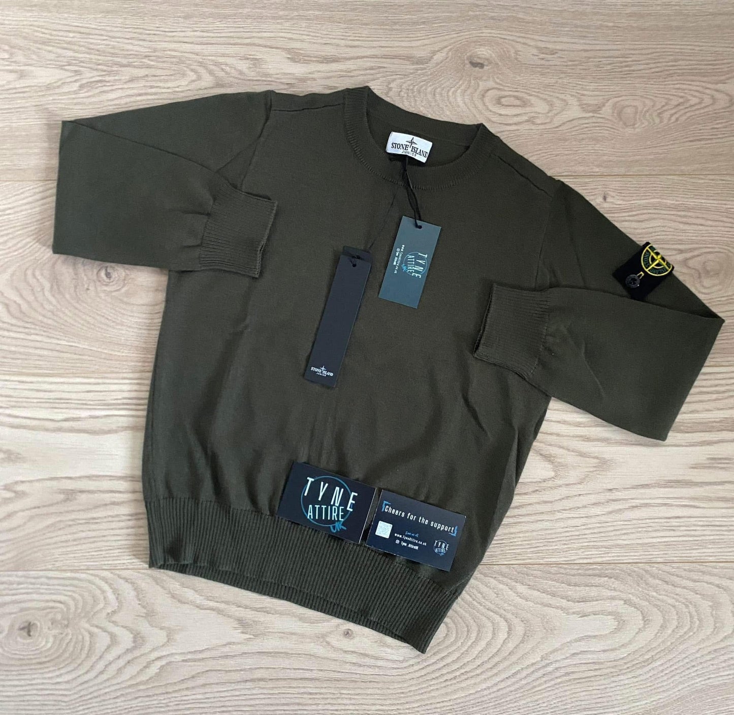 Stone Island Junior 509C4 Light Pure Wool Fine Ribbed Khaki Green Crewneck Sweater