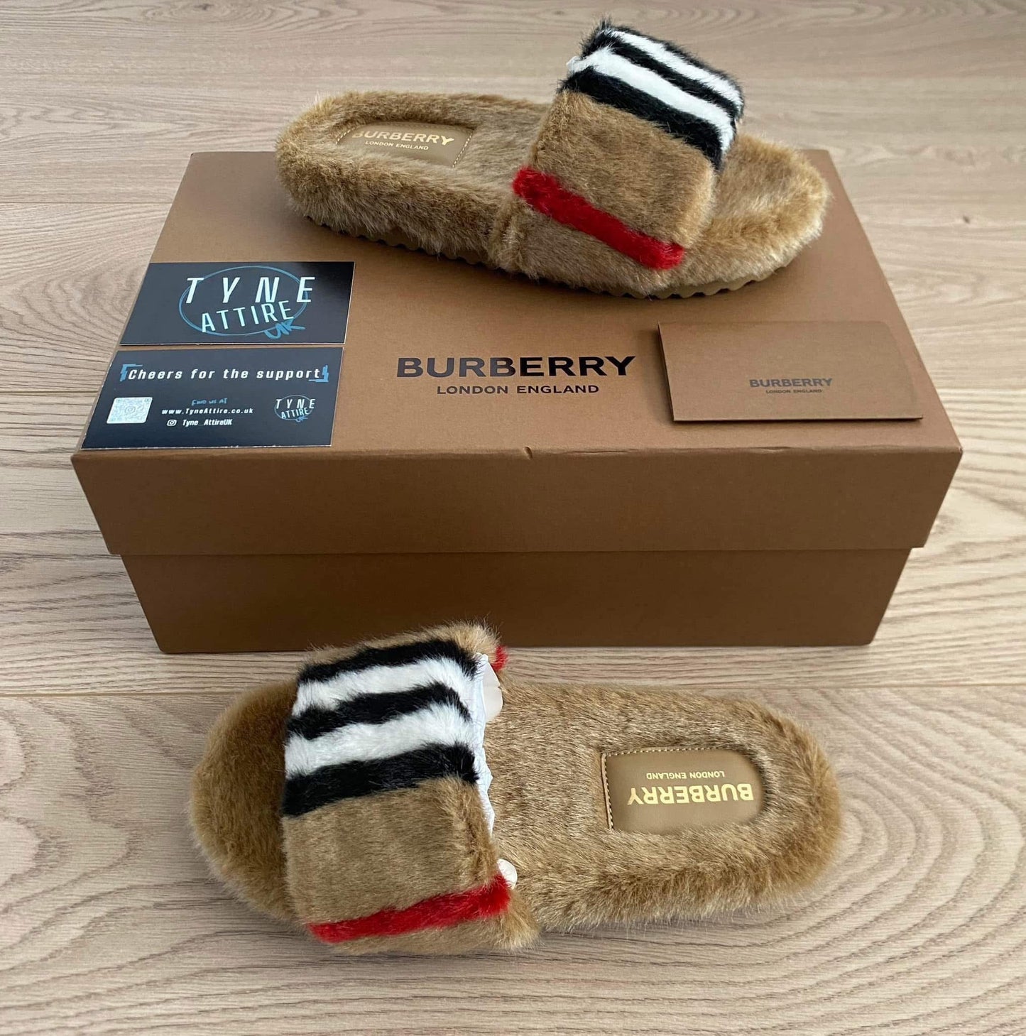 Burberry Icom Stripe Hockley Archive Beige Faux Fur Slipper Sliders