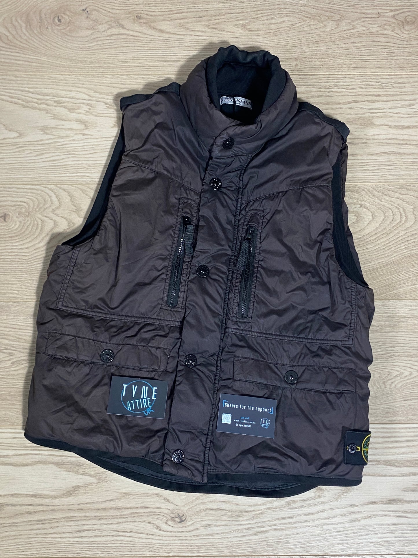 Stone Island G0222 Garment Dyed Down_C Zip/Button Dark Brown Gilet