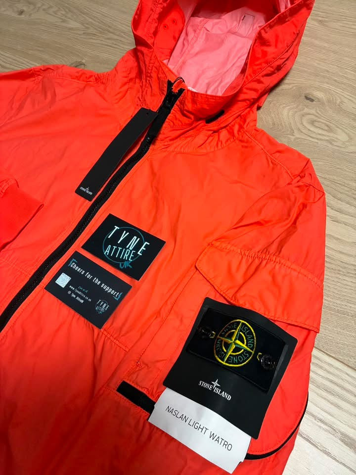 Stone Island 40632 Naslan Light Watro Coral Orange Hooded Lightweight Jacket