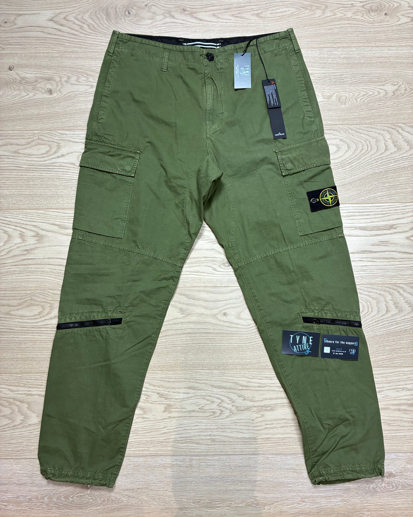 Stone Island 323WA ‘Type RE’ Old Effect Cotton Canvas Khaki Green Drawstring Cuffed Cargo Trousers