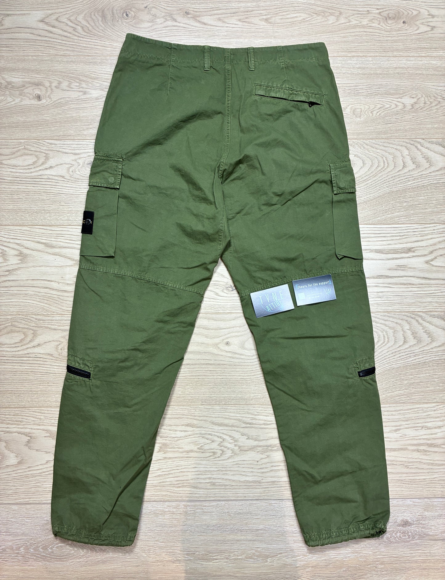 Stone Island 323WA ‘Type RE’ Old Effect Cotton Canvas Khaki Green Drawstring Cuffed Cargo Trousers