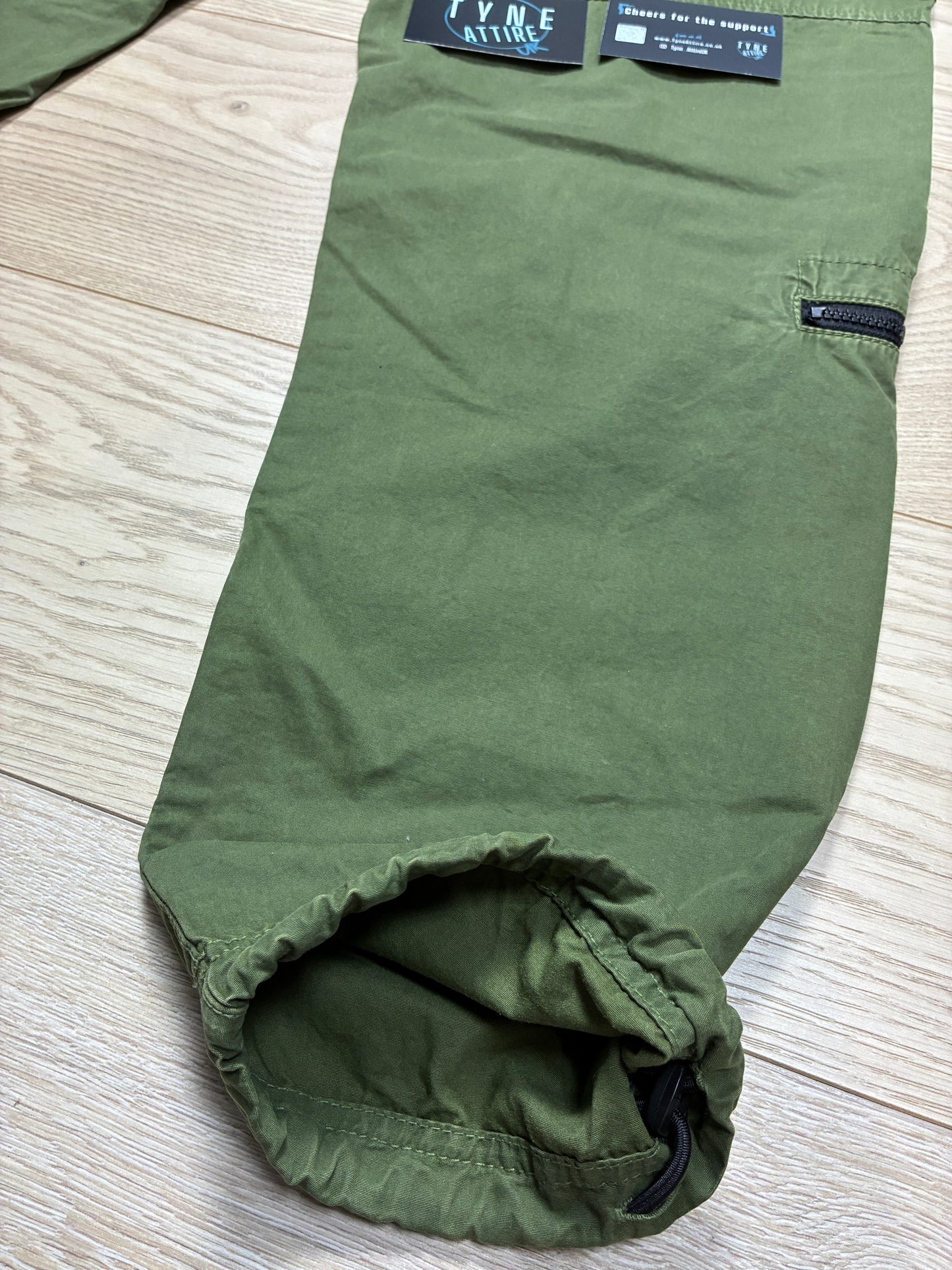 Stone Island 323WA ‘Type RE’ Old Effect Cotton Canvas Khaki Green Drawstring Cuffed Cargo Trousers