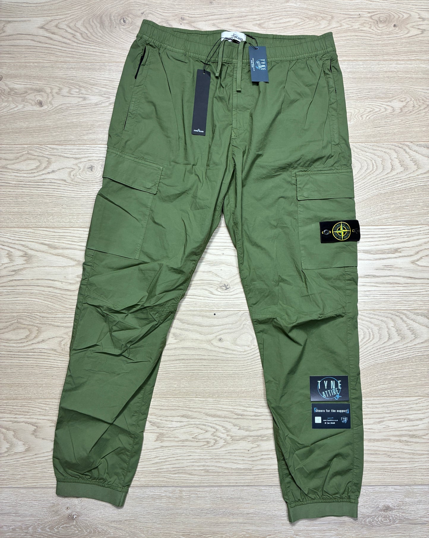 Stone Island 31303 Stretch Tela Paracute ‘Type RE-T’ Olive Green Cuffed Cargo Trousers