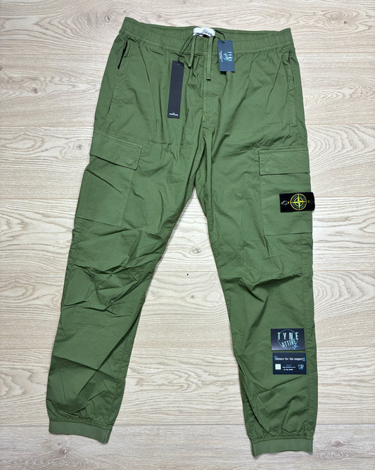 Stone Island 31303 Stretch Tela Paracute ‘Type RE-T’ Olive Green Cuffed Cargo Trousers