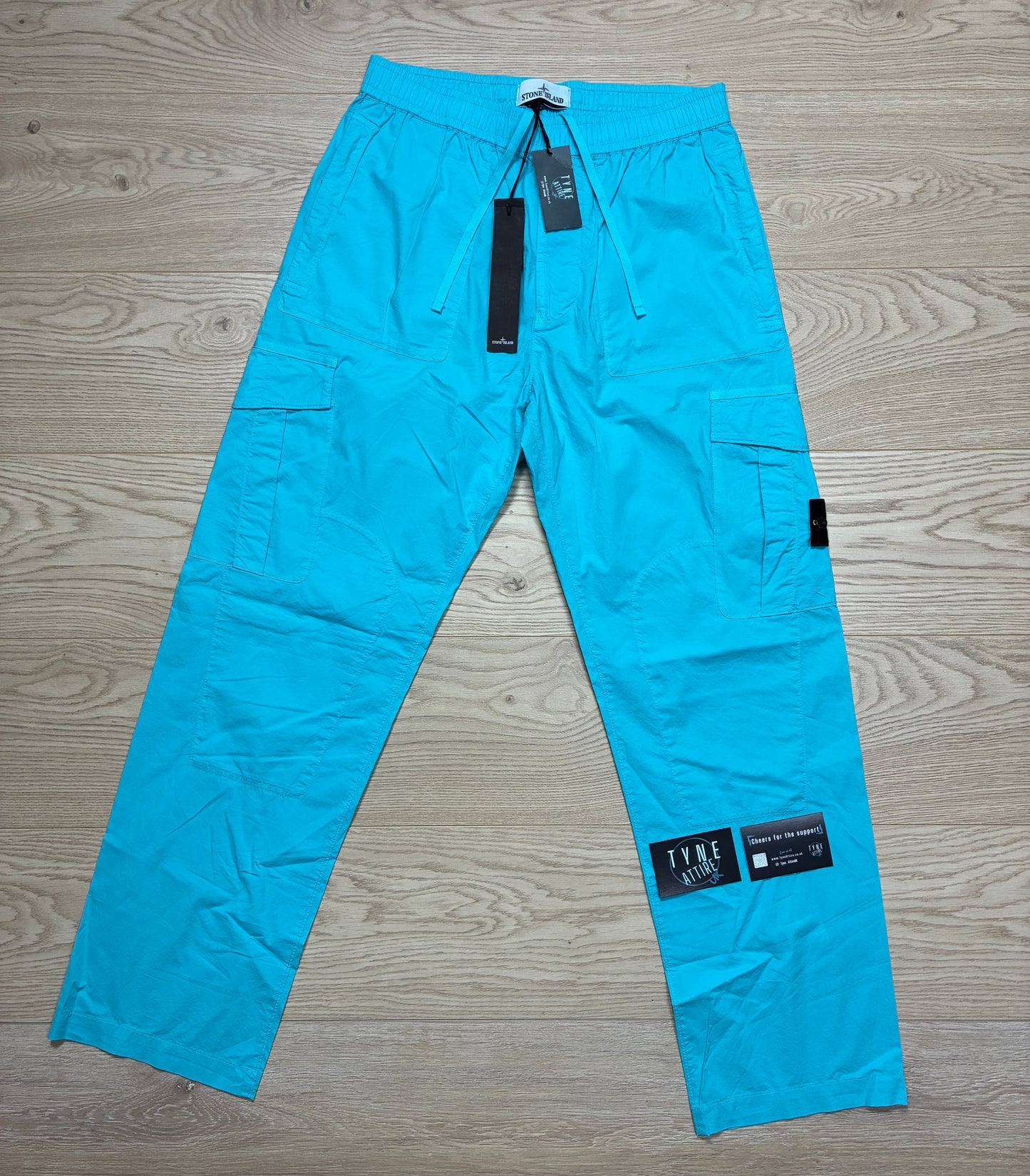 Stone Island 30803 Type-RE Light Stretch Cotton Tela Paracadute Turquoise Blue Cargo Trousers